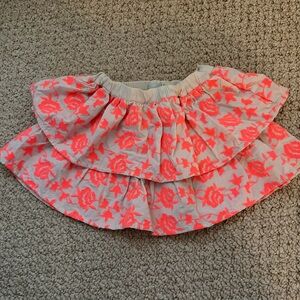 Peek Cream Skirt with Neon Coral Floral Embroidery